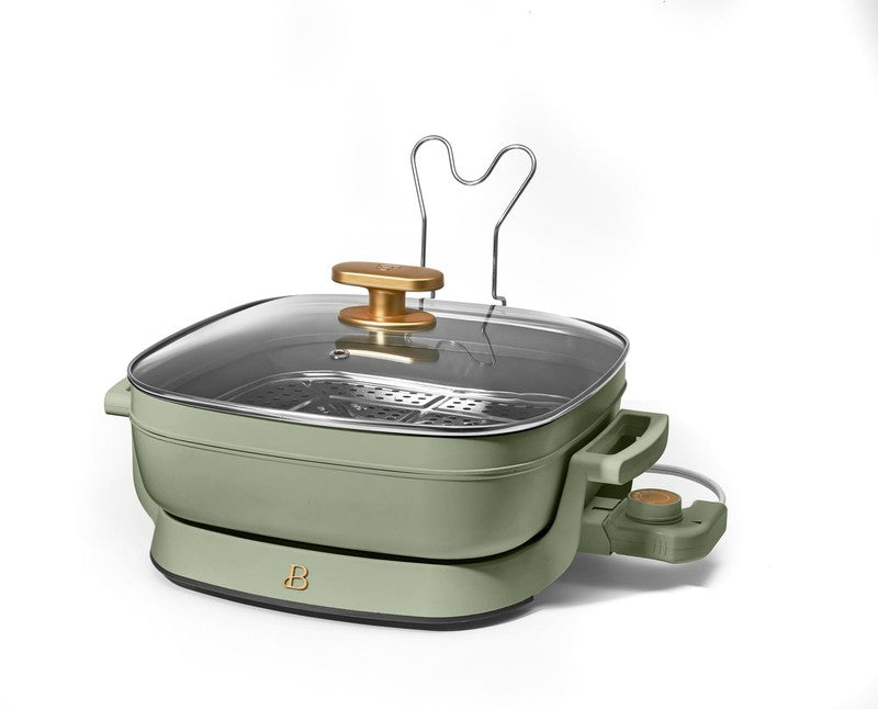 5 in 1 Electric Skillet Expandable to 7 Qt w/ Glass Lid Sage Green6