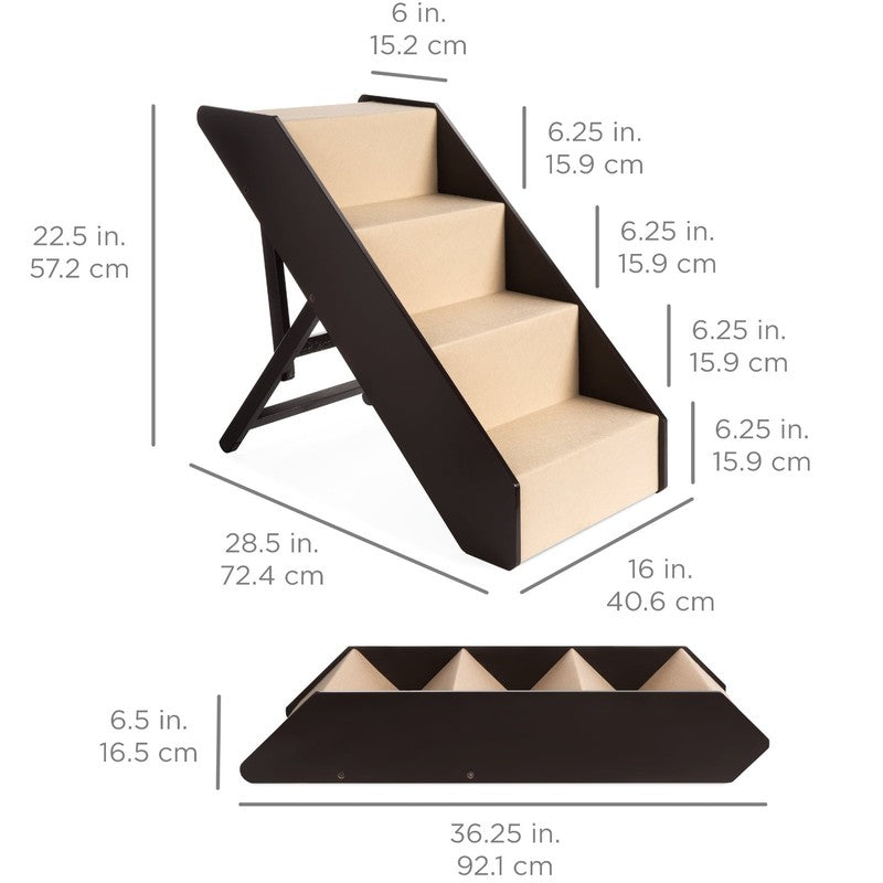 4 Step Foldable Adjustable, Wide Wooden Carpeted Pet Stairs for Injured, Elderly6
