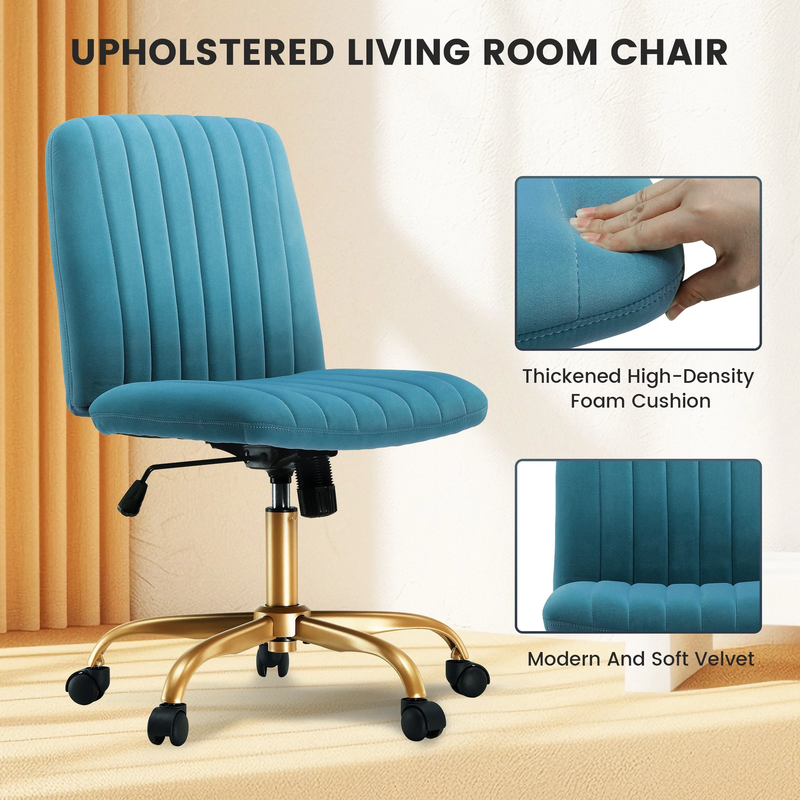 Extra Plush Velvet Channel Upholstered Office Chair, Cool Water10