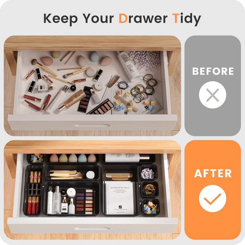 Drawer Organizer Makeup Storage 5 Size Holds 177 Items Black3