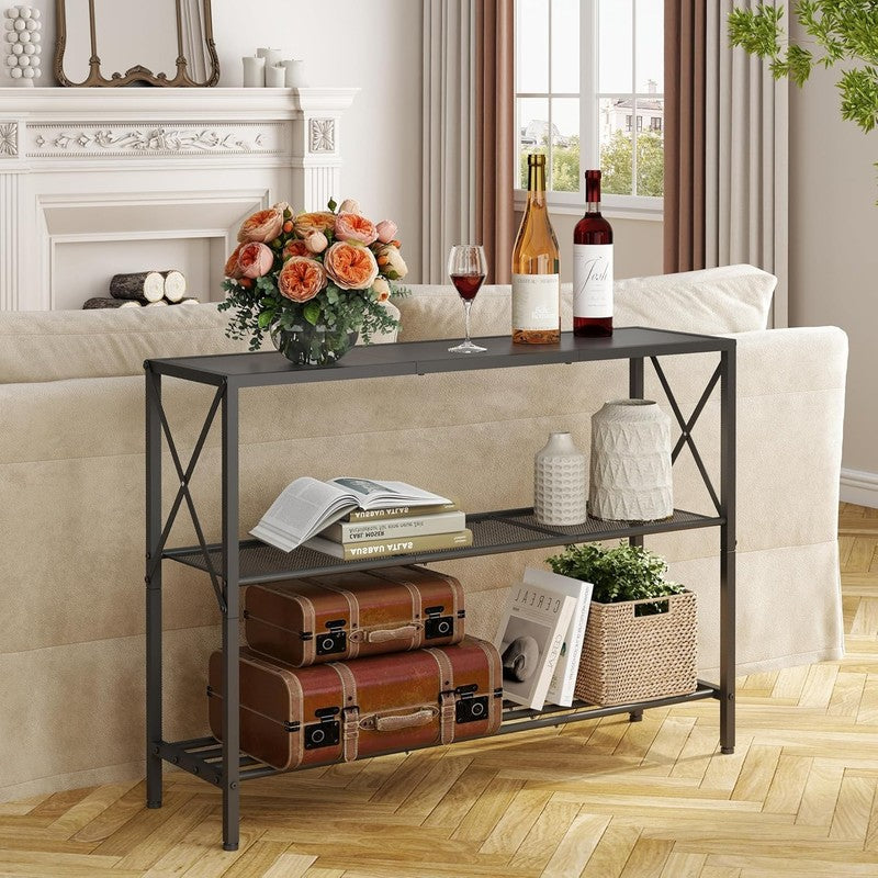 Industrial Console Table 3 Tier Entryway Hallway Narrow Sofa Table Black2