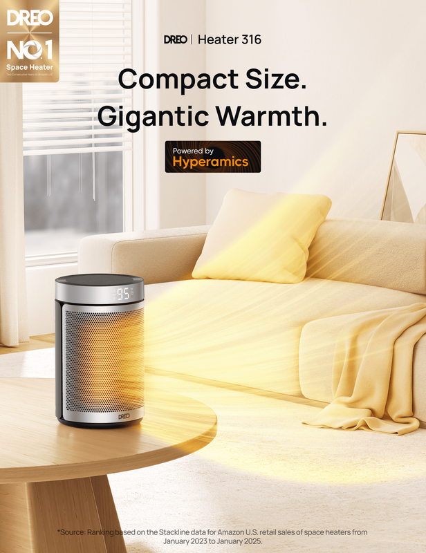 1500W Portable Electric Space Heater, Thermostat, Timer, Eco/Fan, Silver2