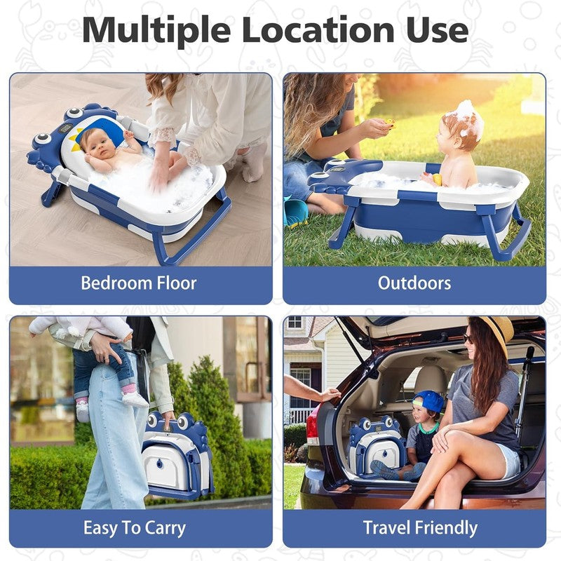Collapsible Baby Bathtub Thermometer Soft Cushion Foldable Travel Tub Navy Blue6