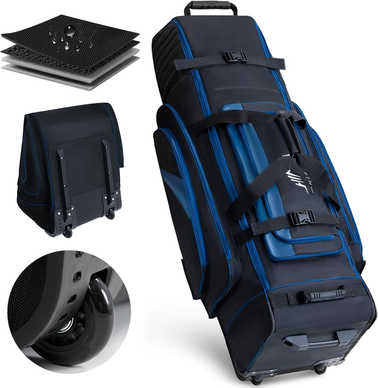 Soft Sided Golf Travel Bag w Wheels 1680D Padded Head Leather Accents Foldable9