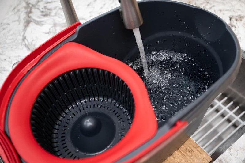EasyWring Microfiber Spin Mop & Bucket System   Red & Gray Standard Clean8