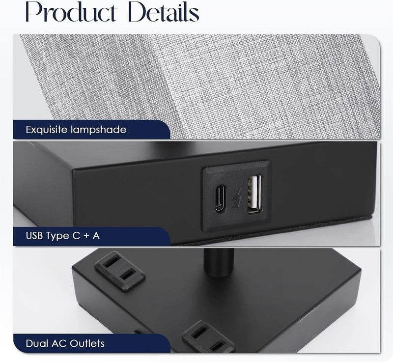 Bedside Table Lamps Set of 2   Touch Nightstand Lamp for Bedroom with USB C+A Ch5