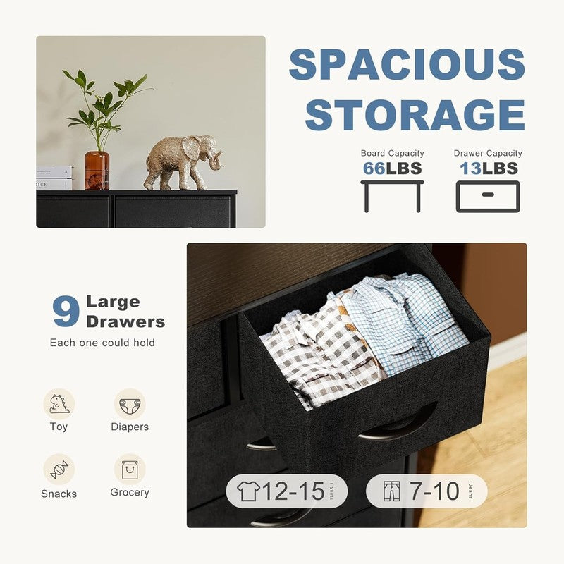 Dresser for Bedroom, Storage Organizer with 9 Drawers, Chest of Drawers with Fab3
