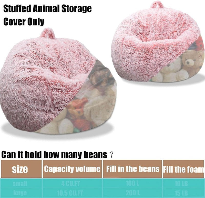 Fluffy Stuffed Animal Storage Bean Bag Cover Faux Fur Dusty Pink3