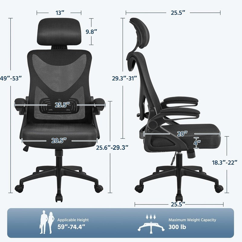 Ergonomic High Back Office Chair with Headrest & Lumbar Support   Black2