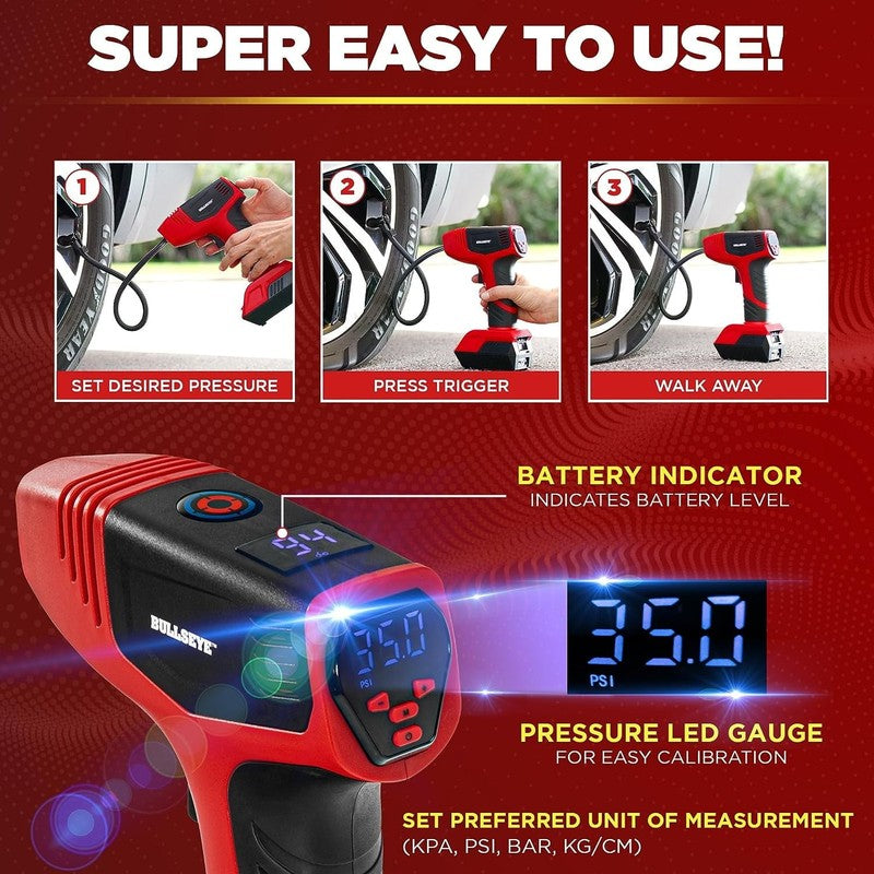 150 PSI Tire Inflator  Portable Electric Air Compressor for Car Bike, LED, 12V 2