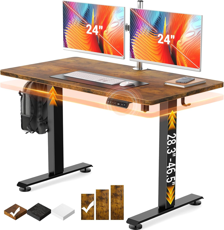47.2" Adjustable Standing Desk Wood Top Office Table Brown0