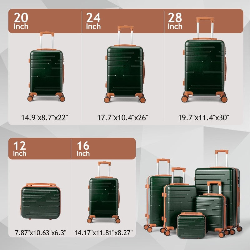 Luggage 5 Piece Sets Suitcase ABS Hardside with Spinner Wheels and TSA Lock, Dee2