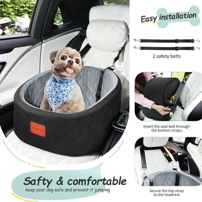 Dog Car Seat Small Dogs up to 30lbs Memory Foam Washable Anti Slip Black/Grey3