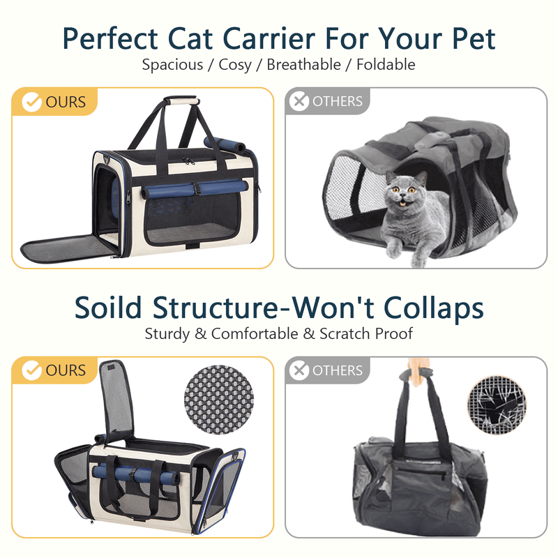 Collapsible Cat Carrier – TSA Airline Approved, Soft-Sided Pet Travel Bag Blue2