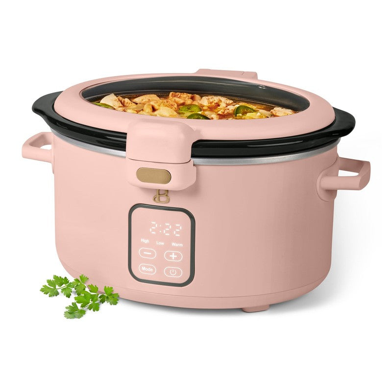 4 Qt Digital Slow Cooker with Hinged Locking Lid, Rose by Drew Barrymore4