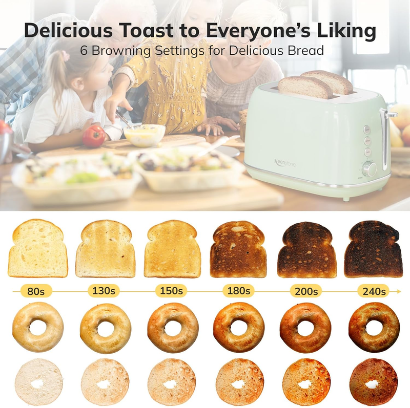 2 Slice Retro Stainless Steel Toaster - Bagel, Cancel, Defrost, Wide Slot2