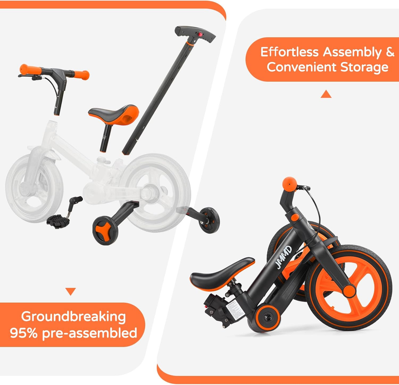 6-in-1 Toddler Bike 12" Balance Bike Push Handle Training Wheels Kids6