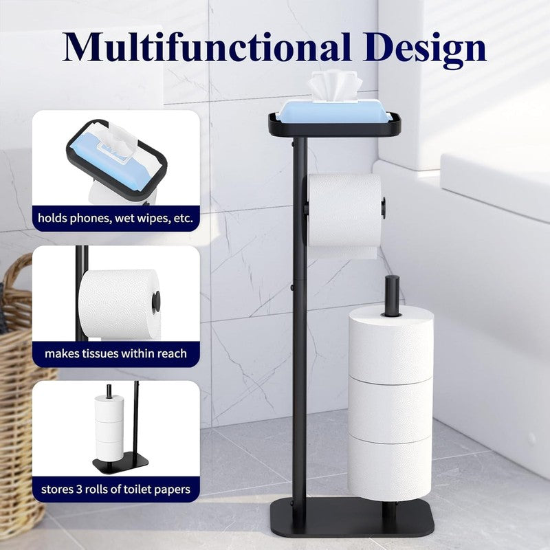 Toilet Paper Holder Free Standing – Rustproof Metal Toilet Paper Stand for 4 Rol3