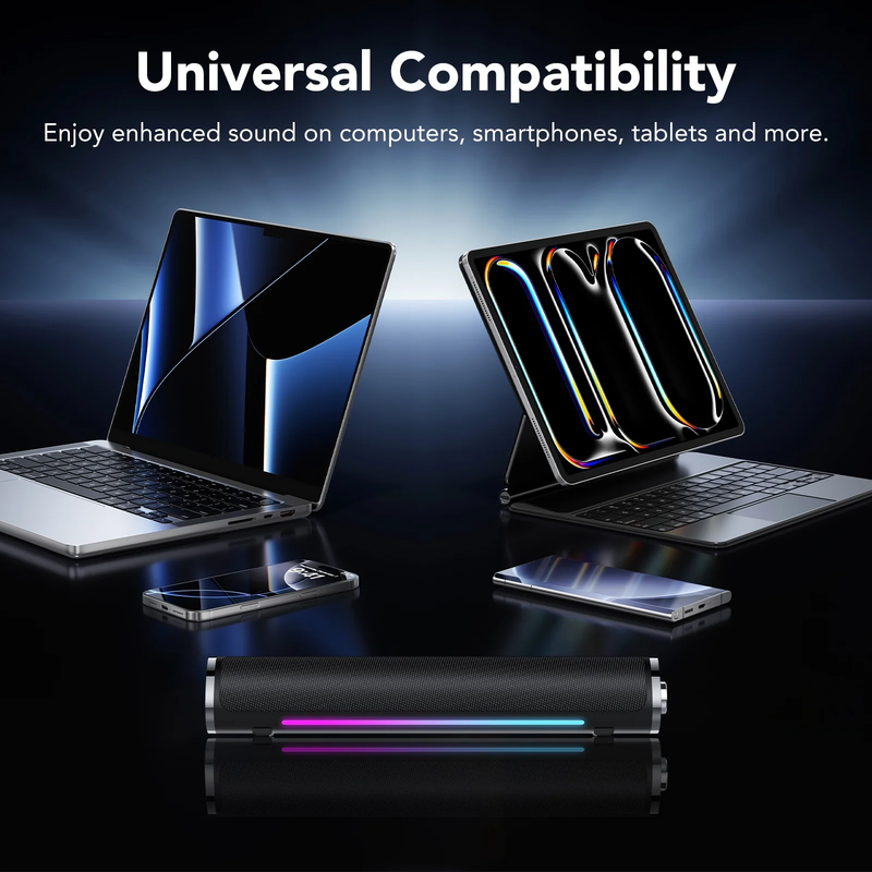 Bluetooth Computer Sound Bar USB Powered 3.5mm PC Speakers RGB LED Bass5