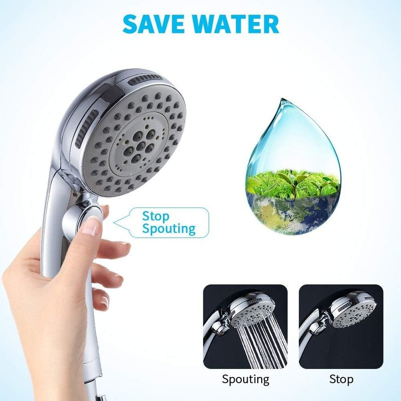 High Pressure Handheld Shower Head 6 Settings w/ Hose ON/OFF Switch Spa Chrome2