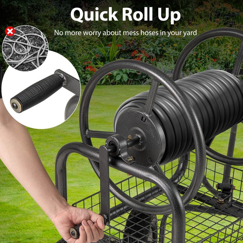 Portable Hose Reel Cart with 300 Ft of 5/8” Large Capacity Storage Basket for La7