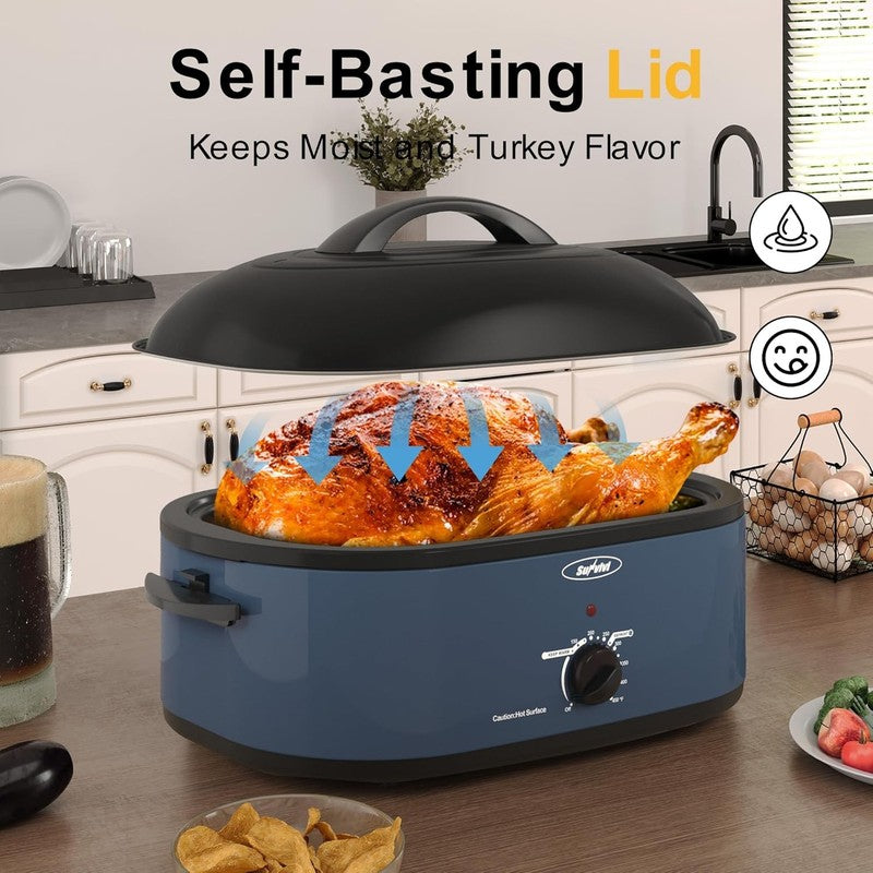 20Qt Electric Roaster Oven Stainless Steel Blue 24Lb Turkey Removable Rack2