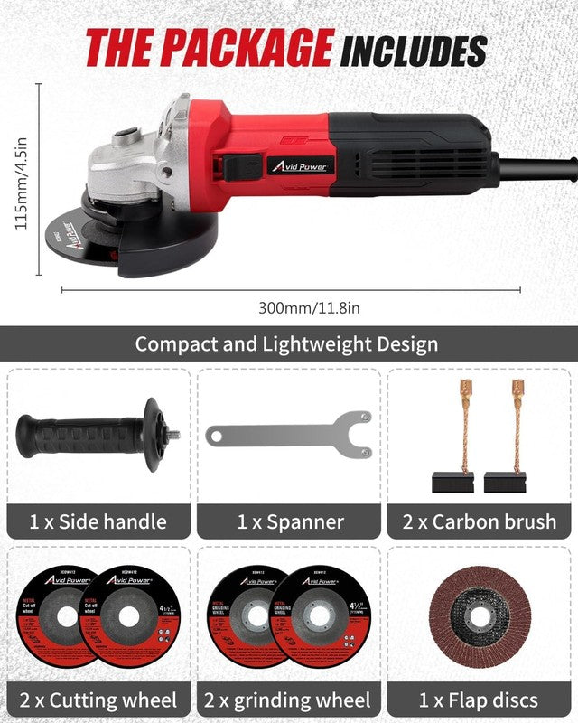 Angle Grinder, 7.5 Amp 4 1/2 Inch Electric Grinder Power Tools with Grinding and8