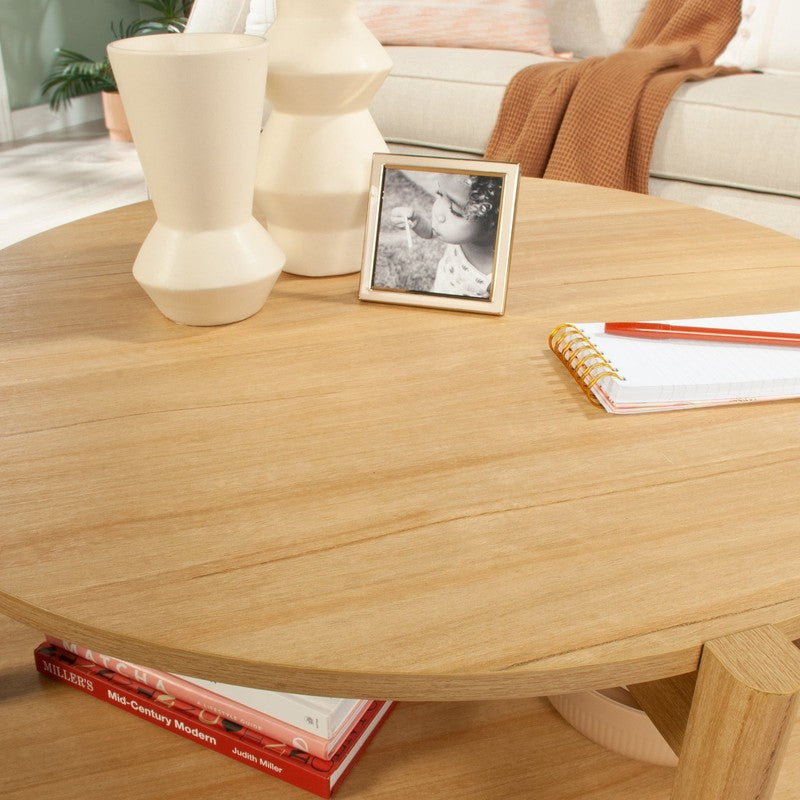 round Modern Dowel Coffee Table, Natural Teak Finish4