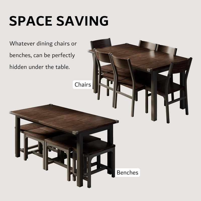 63" Extendable Dining Table for 4 8, Square Wooden Dining Room Table with Metal 5