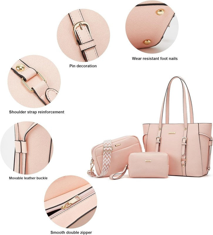 Women Fashion Synthetic Leather Handbag Set 3PCS Tote Shoulder Satchel Purse6