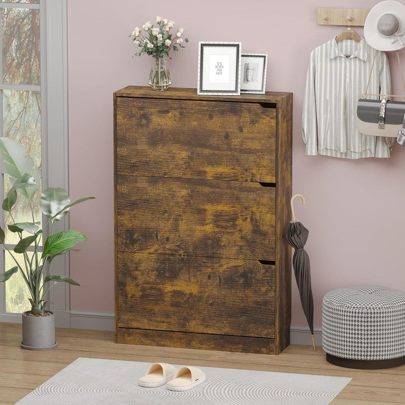 Shoe Cabinet 3 Flip Drawers Freestanding Wood Storage Entryway Hallway2