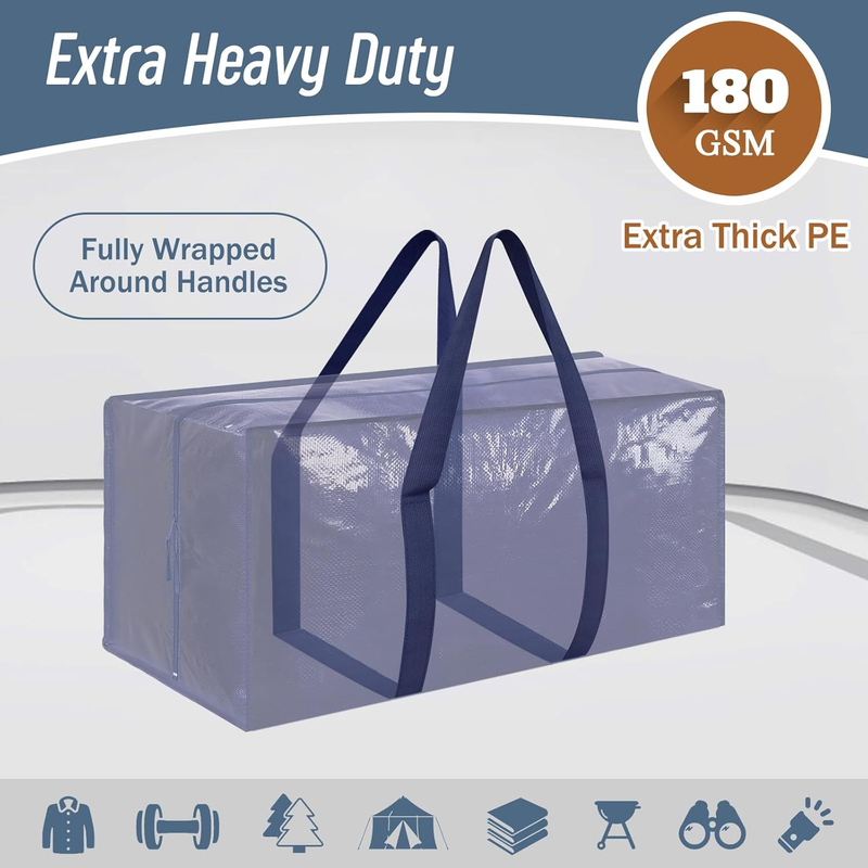 6 Pack Heavy Duty Moving Bags Large Storage Zipper Handles Dark Blue1