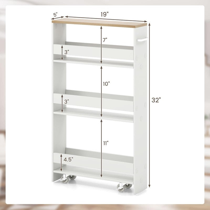 4 Tier Slim Rolling Storage Cart w/ Handle, Space Saving for Kitchen & Laundry3