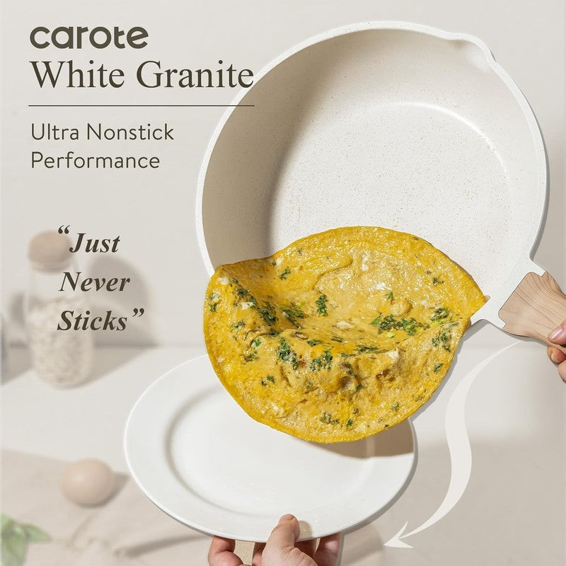 8 Inch Non Stick Frying Pan with Lid,White Granite Nonstick Skillet Omelet Pans,2