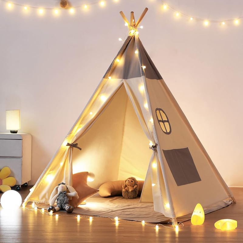 Teepee Tent for Kids with Light & Mat, Toddler Tents Indoor Play Tent Playhouse,9