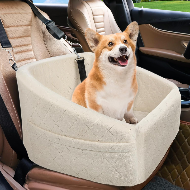 Dog Car Seat Small/Medium Dogs under 30lbs Washable Booster w/ Pockets White0