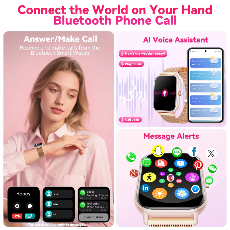 1.85" Smart Watch Android iPhone Call Fitness Tracker IP68 Milanese Band4