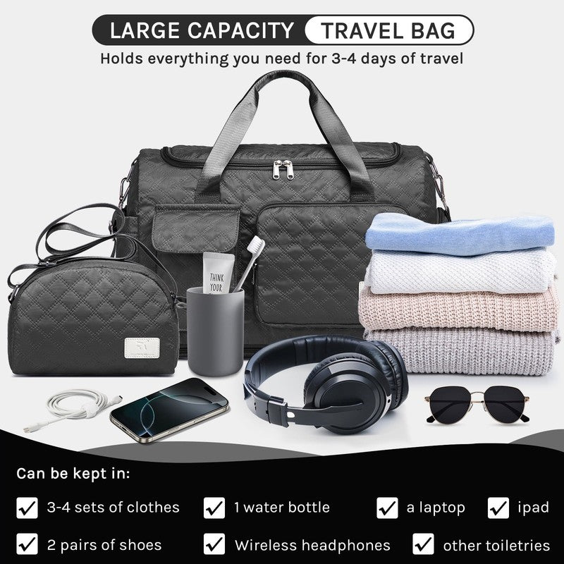 2-Piece Expandable Foldable Duffle Bag Set with Wet Pocket and Shoe Compartment,6