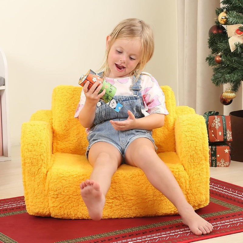 Kids 2 in 1 Flip Out Foam Sofa Couch w/ Soft Sherpa Cover, Yellow7