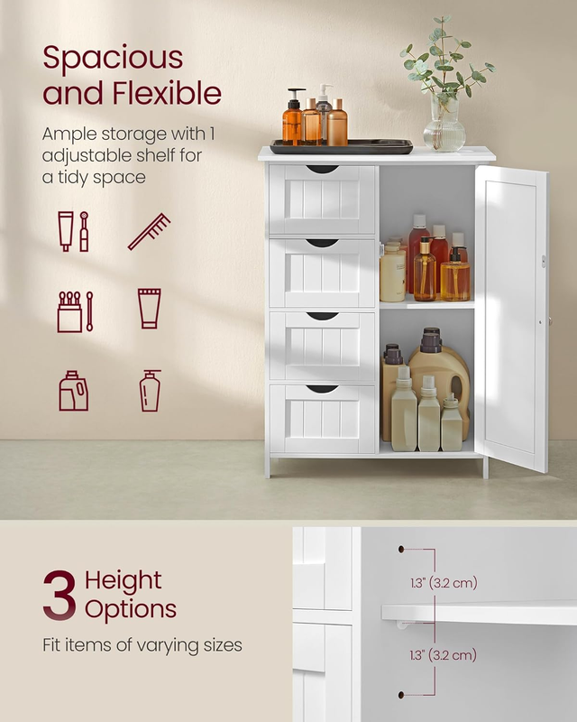 Floor Storage Cabinet Drawer Door Adjustable Shelf Cloud White4