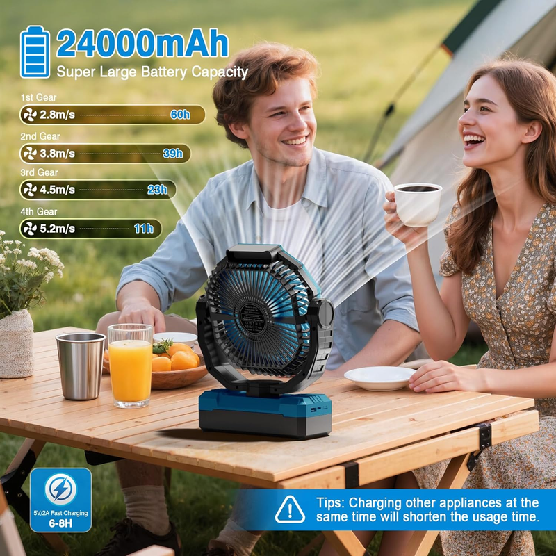 3-in-1 Rechargeable Camping Fan 24000mAh Fan Light Portable Blue1