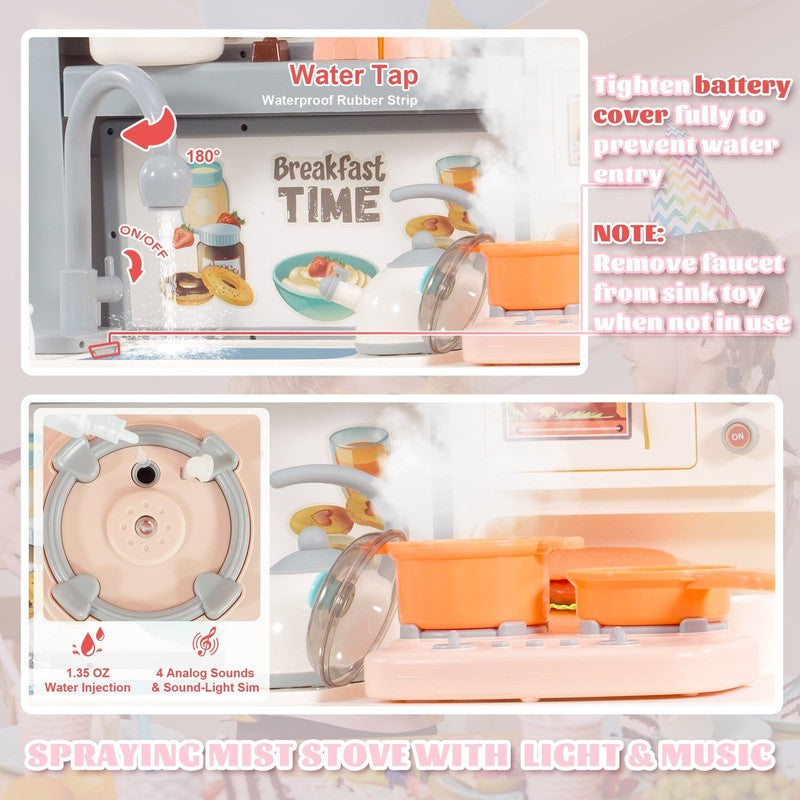 49-Piece Toddler Kitchen Playset，Pretend Food，With Stove, Sink, and Accessories,4