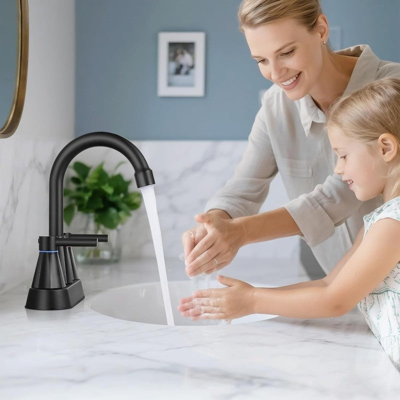 4 Inches Bathroom Faucet for 3 Hole,2-Handle Matte Black Bathroom Sink Faucets w2