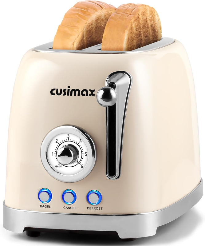 Cream Retro 2 Slice Toaster - Stainless Steel, Wide Slots, Bagel, 6 Settings8