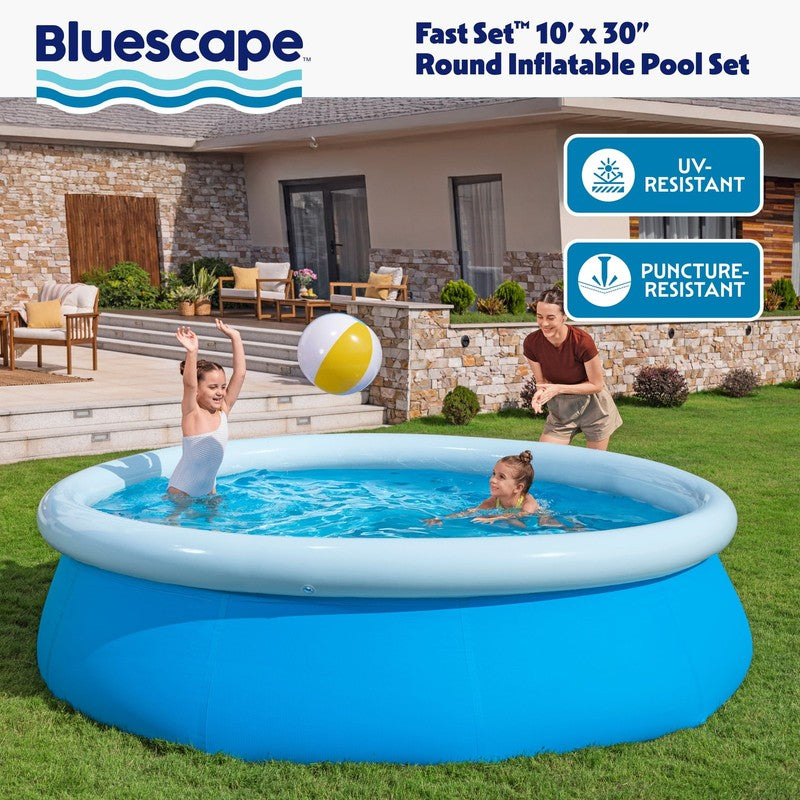 Fast Set 10’ X 30” round Inflatable Soft Sided above Ground Pool Set4