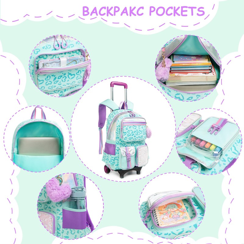 Kids Rolling Backpack with Wheels for Girls Teen,Trolley Roller Luggage with Whe5