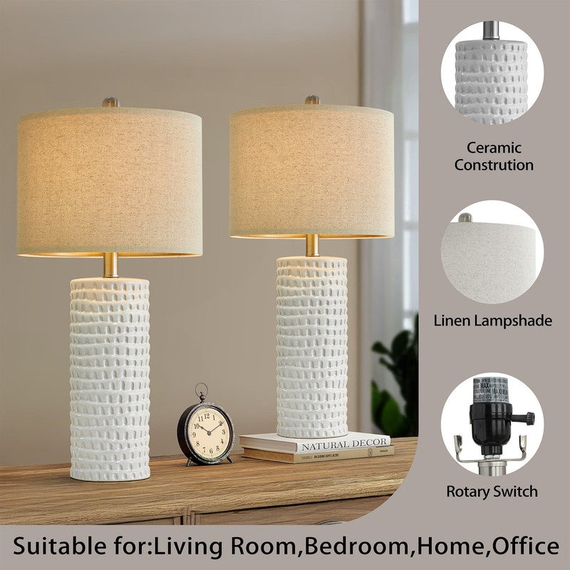 Set of 2 Ceramic Table Lamps 24.5" Modern White for Bedroom & Living Room2