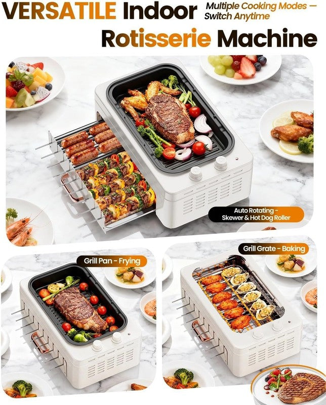 4 in 1 Smokeless Indoor Electric Grill w/ Rotating Skewers & Hot Dog Roller2