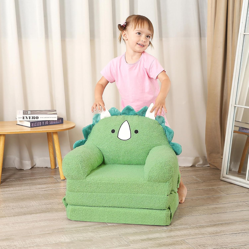 Kids Sherpa Sofa w/ Tri Layer Foam Cushions, Comfy Seating for Toddlers, Green4