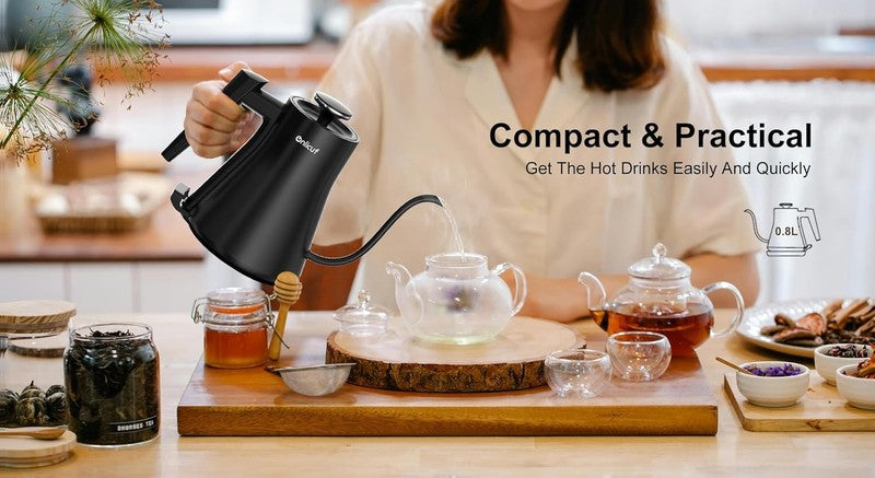 Onlicuf Gooseneck Electric Kettle 0.8L Matte Black Auto Off BPA Free Coffee7